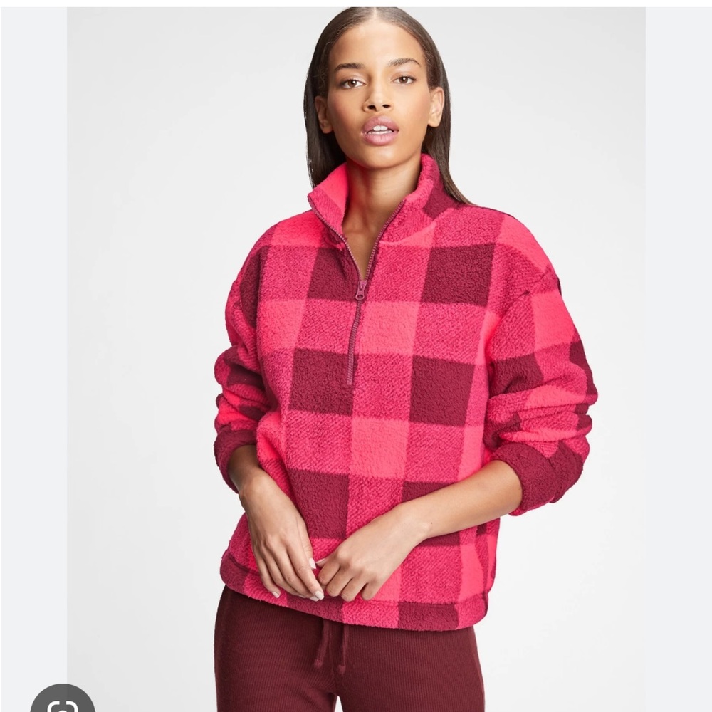 Love by GAP | Size XL Pink Plaid Sherpa Half-zip Sweatshirt